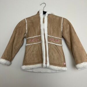 Roths Child Faux Suede Fleeced Floral Embroidered Hooded Sweater Girls 5-6Y